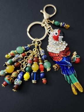 Parrot Margaritaville Purse Charm or Keychain  Aventurine Carnelian Handcrafted